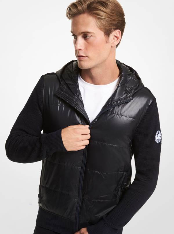 Panske Bundy Michael Kors Mixed-Media Hooded Biele Modre Pruhované - Oblecenie Michael Kors Vypredaj | FZXWK-1547